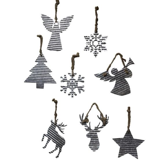 Special T Imports Reindeer Angels Star Tree Snowflakes Metal Ornaments Set of 8 - Picture 1 of 12